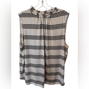Ann Taylor Factory Black White Plaid Mock Neck Blouse Size XL Lightweight